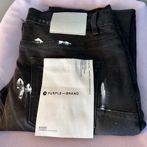 Purple-Brand Men’s Slim Black Jeans with White Paint Detail